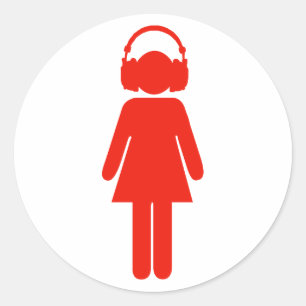 Chica con auriculares pegatina - rojo