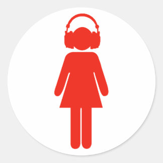 Chica con auriculares pegatina - rojo
