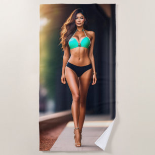 Chica con bikini en tacones altos Toalla de playa