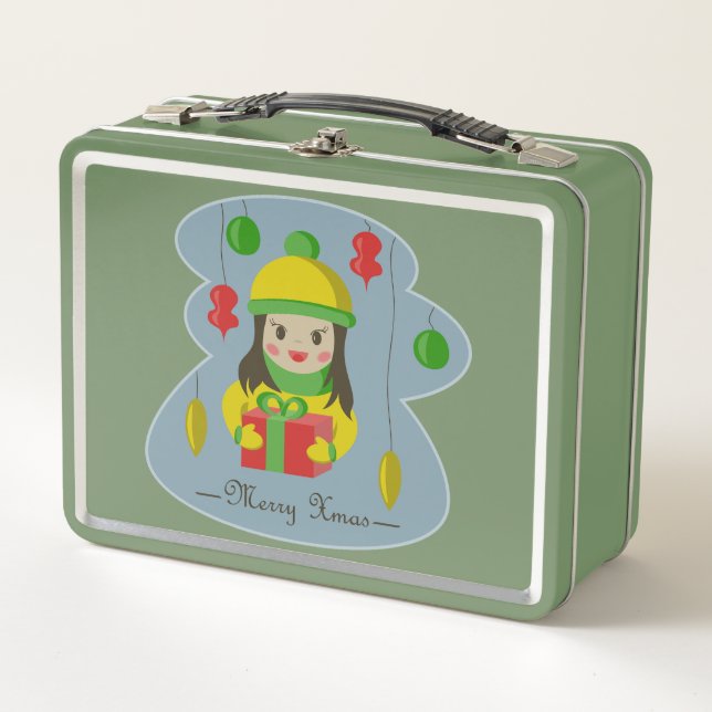 Chica con caja de regalo para Navidades (Anverso)