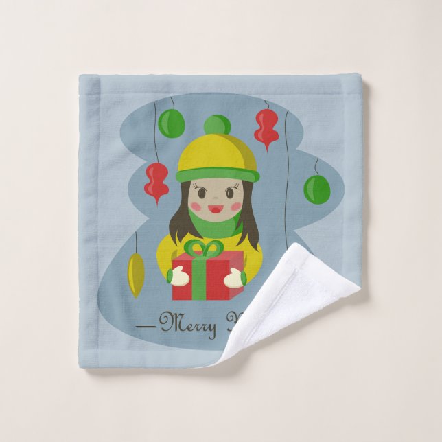 Chica con caja de regalo para Navidades (Toallita)