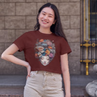 Chica con camiseta de cabeza de flor