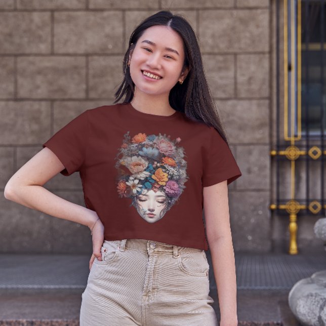 Chica con camiseta de cabeza de flor (Subido por el creador)