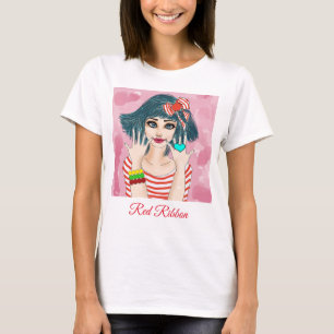 Chica Con Camiseta De Cinta Roja