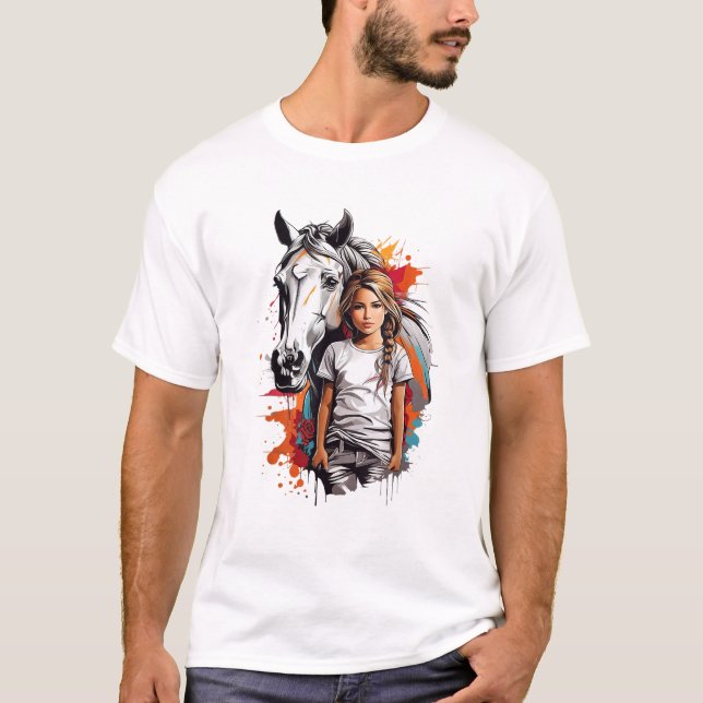 Chica Con Camiseta Gráfica De Caballo (Anverso)
