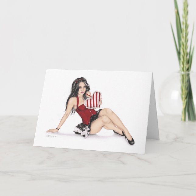 Chica con corazón tarjeta de felicitación de San V (Anverso)