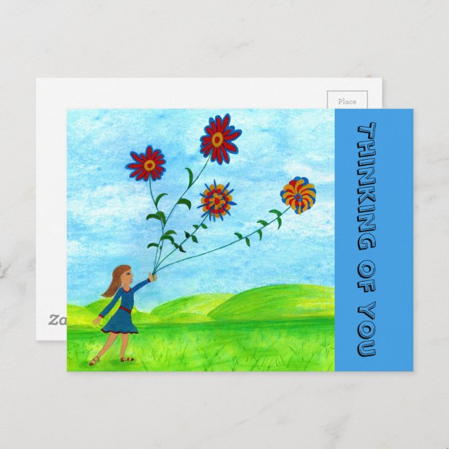 "Chica con flores" Pensando en tu postal (Anverso / Reverso)
