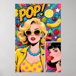 Chica con gafas de sol amarillas Póster Pop Art