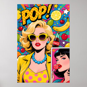 Chica con gafas de sol amarillas Póster Pop Art