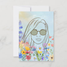 Chica con gafas de sol en tarjeta de jardín solead