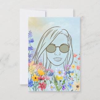 Chica con gafas de sol en tarjeta de jardín solead