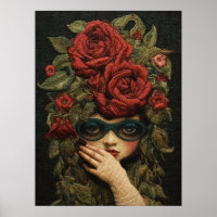 Chica con gafas y Rosas bordado arte