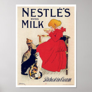 Chica con gatos, póster vintage, Alexandre Steinle