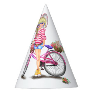 Chica con Gorra Fiesta de papel de bicicleta rosa