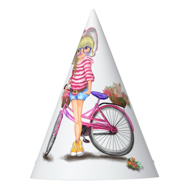 Chica con Gorra Fiesta de papel de bicicleta rosa  (Anverso)