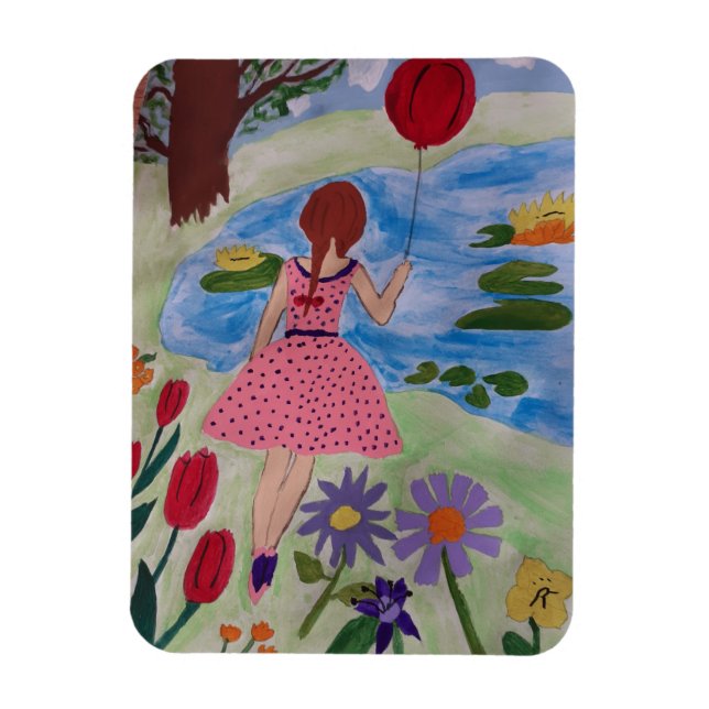 Chica Con Imán De Fotografía Flexible De Globo Roj (Vertical)