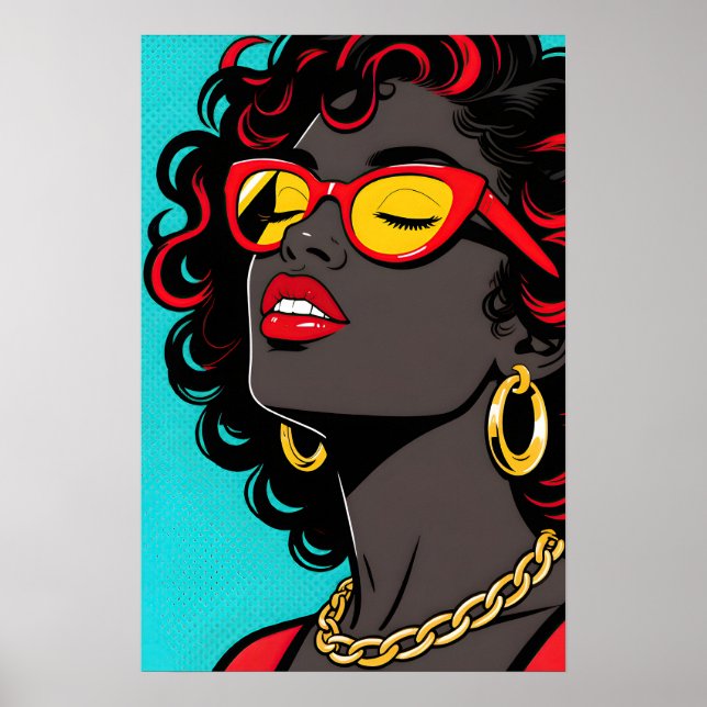 Chica con Labios Rojos Póster Pop Art (Frente)
