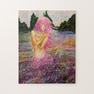 Chica Con Lavanda Aroma Pintado De Rompecabezas