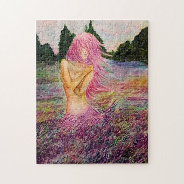 Chica Con Lavanda Aroma Pintado De Rompecabezas (Vertical)