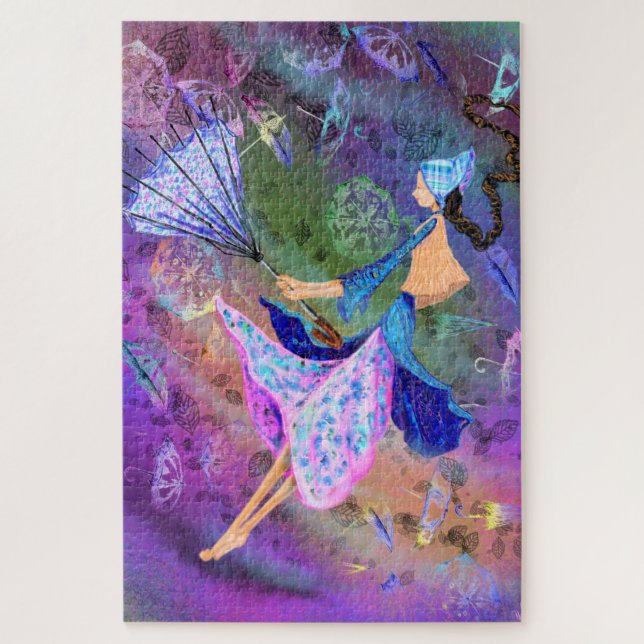 Chica con pintura de rompecabezas de paraguas Fant (Vertical)