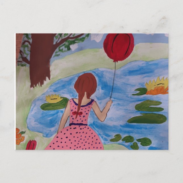 Chica Con Postal De Globo Rojo (Anverso)