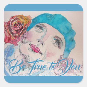 Chica con Red Rose Beret Sé fiel a tu Pegatina