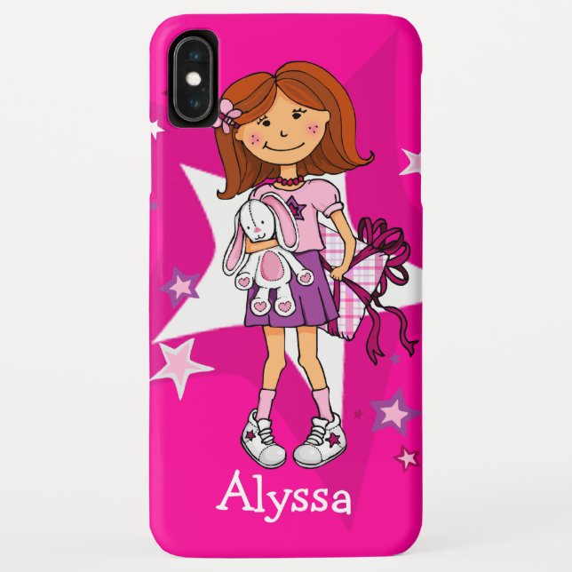 Chica con regalo y funda rosa caliente de conejo b (Reverso)