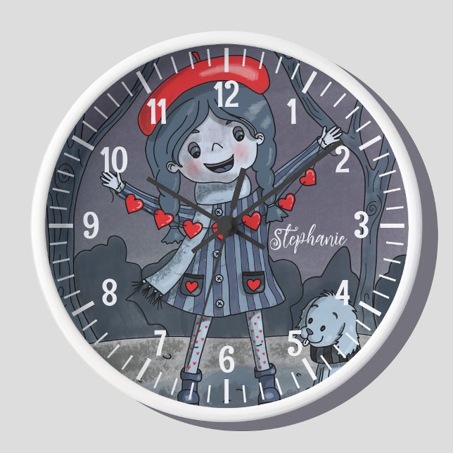 Chica con reloj de pared monocromático Gorra rojo (Subido por el creador)