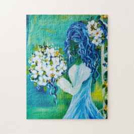 Chica con rompecabezas de Bella Artes de primavera
