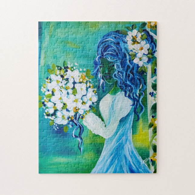 Chica con rompecabezas de Bella Artes de primavera (Vertical)