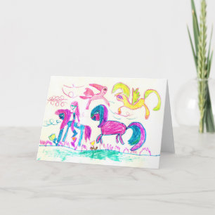 Chica con sus caballos favoritos Tarjeta de saludo
