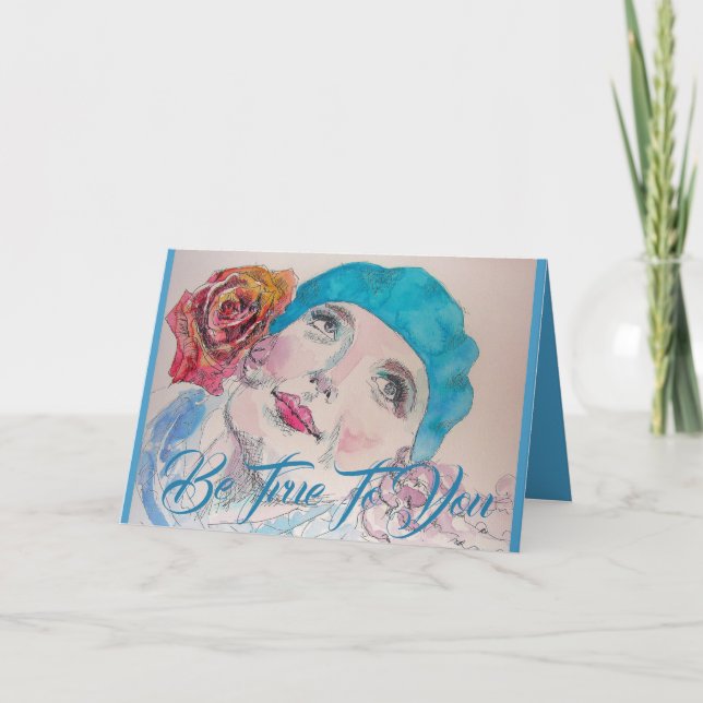 Chica con tarjeta de cumpleaños Red Rose Beret Wat (Anverso)