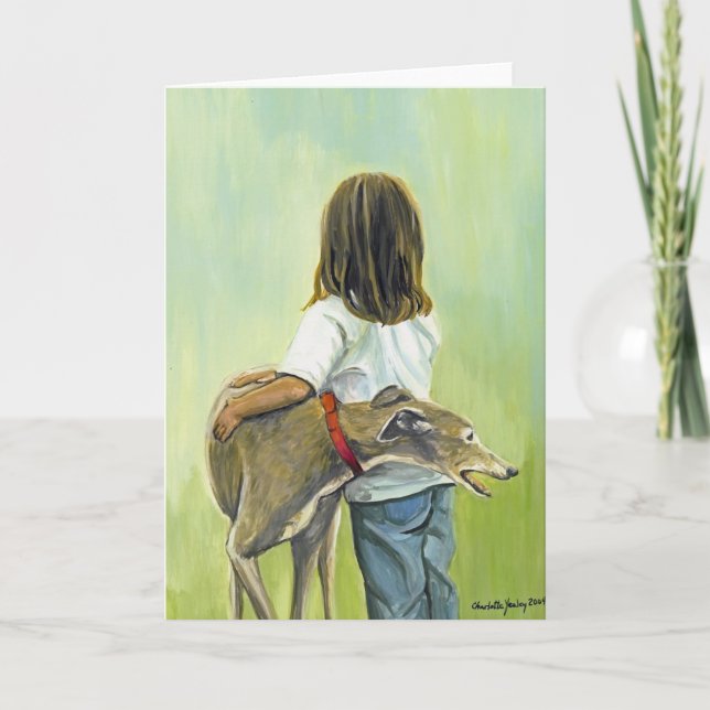 "Chica con tarjeta de felicitación del arte del (Anverso)