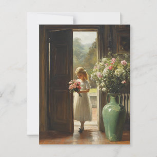 Chica Con Tarjeta De Postales De Pintura Vintage D