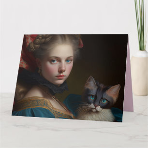 CHICA CON TARJETA DE REUNIÓN DE CUMPLEAÑOS CON CAT