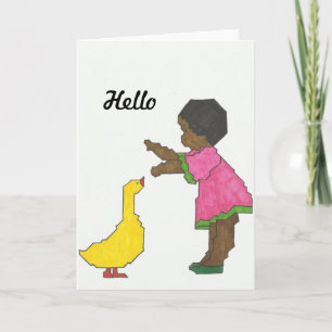 Chica Con Tarjeta De Saludo De Pato Amarillo