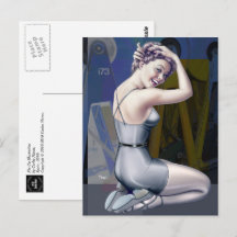 Chica con tarjeta postal de fondo industrial