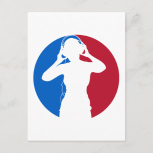 Chica con tarjeta postal para auriculares