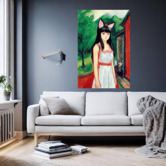 Chica con traje blanco y orejas de gato | Arte IA