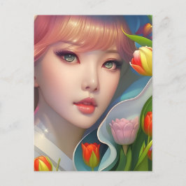 Chica con tulipanes, postal para posttravesía