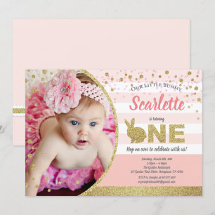chica conejito 1er cumpleaños invitación foto colo
