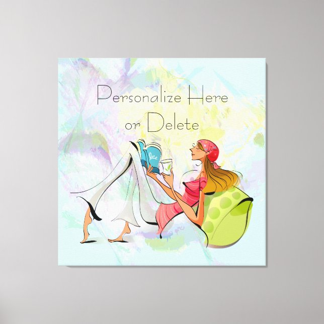 Chica contemporáneo leyendo papel de lienzo estira (Anverso)