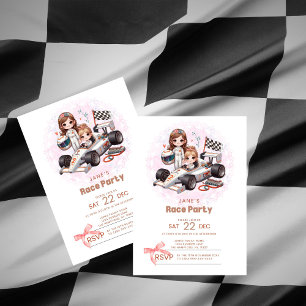 Chica Coquette Race Fiesta Invitación de cumpleaño