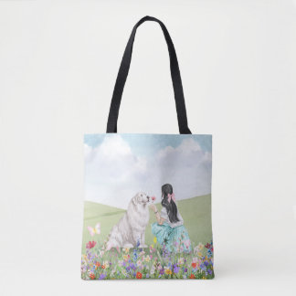 Chica Coquette y Bolsa de Tote Perro Spring