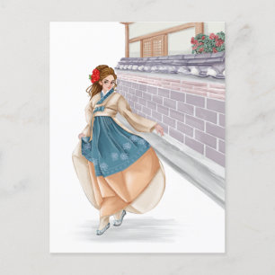 Chica coreano waring hanbok postal