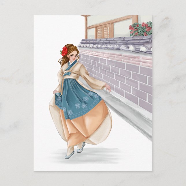 Chica coreano waring hanbok postal (Anverso)