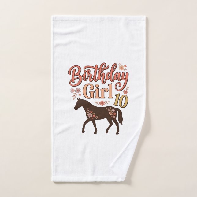 Chica Cumpleaños 10 Caballo Diseño Vectorial Flora (Toalla de mano)