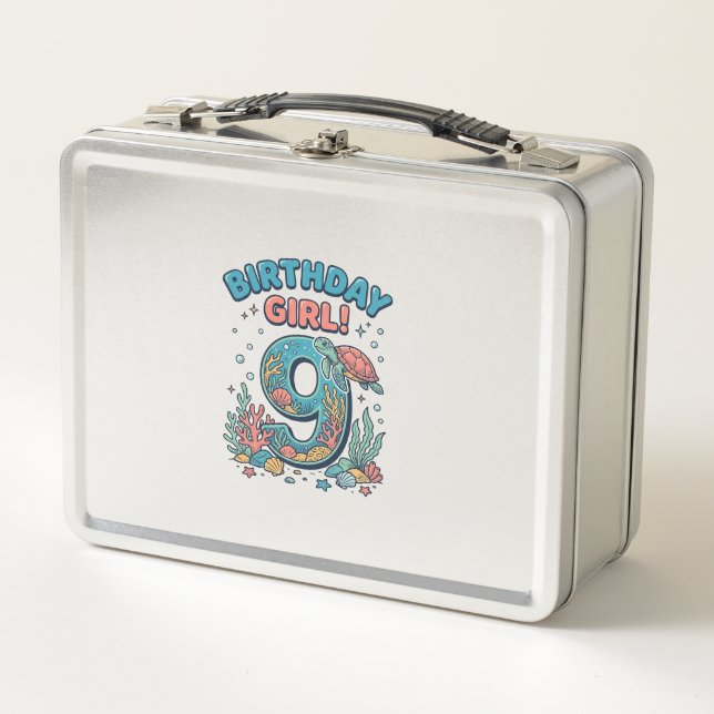 Chica Cumpleaños 9 Tortuga Oceánica Diseño Vectori (Anverso)