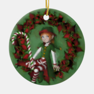 Chica Cute Elf En Ornamento De Navidad De Wreath