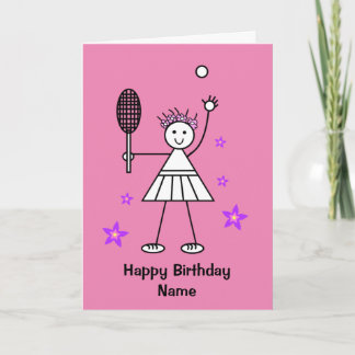 Chica Cute Jugador de Tenis Tarjeta de Cumpleaños